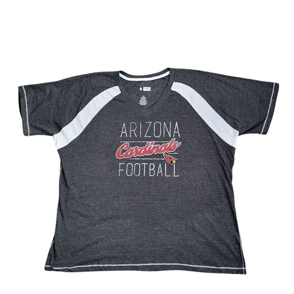 NFL Arizona Cardinals Short Sleeve V-Neck T-Shirt Women's 2X Gray Football NEW - Picture 1 of 9